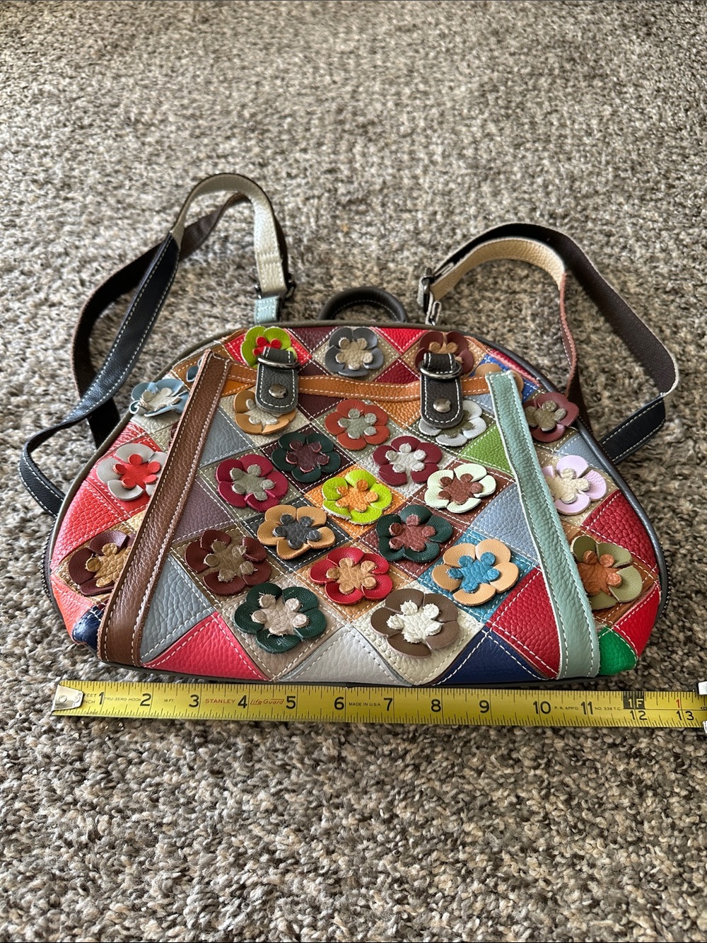Vera Pelle Multicolor Floral Patchwork Leather Backpack NWOT - Picture 8 of 10